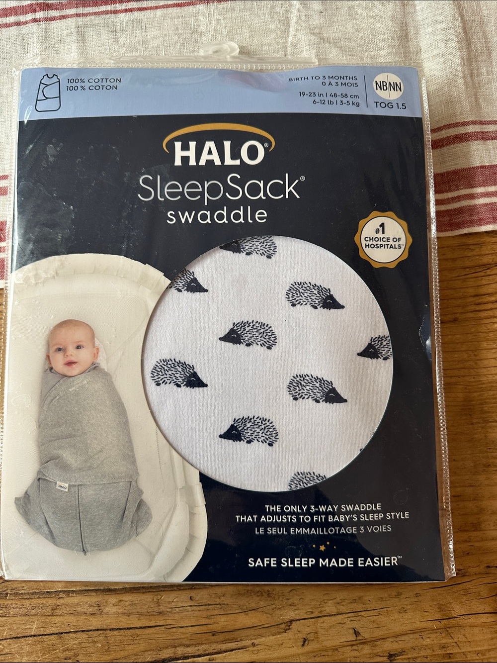 HALO Sleepsack 100% Cotton Swaddle - navy hedgehog, Newborn